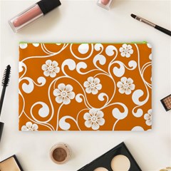 Orange Floral Walls  Cosmetic Bag (Large) from ArtsNow.com Back