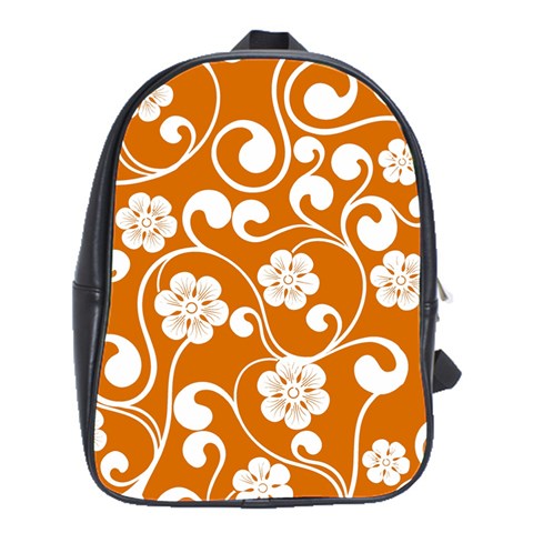 Orange Floral Walls  School Bag (Large) from ArtsNow.com Front