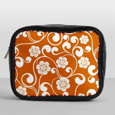 Orange Floral Walls  Mini Toiletries Bag (One Side) from ArtsNow.com Front