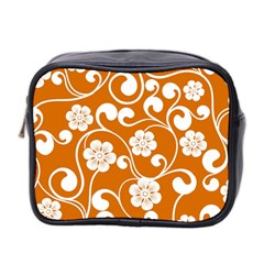 Orange Floral Walls  Mini Toiletries Bag (Two Sides) from ArtsNow.com Front