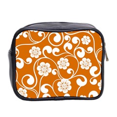 Orange Floral Walls  Mini Toiletries Bag (Two Sides) from ArtsNow.com Back