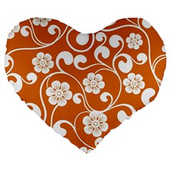 Orange Floral Walls  Large 19  Premium Heart Shape Cushion from ArtsNow.com Front