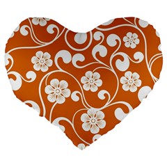 Orange Floral Walls  Large 19  Premium Heart Shape Cushion from ArtsNow.com Back