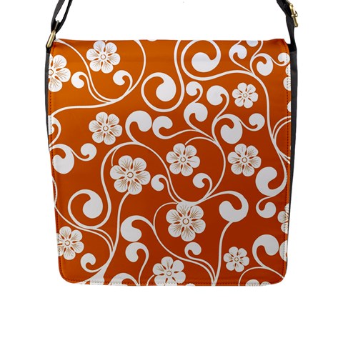 Orange Floral Walls  Flap Closure Messenger Bag (L) from ArtsNow.com Front