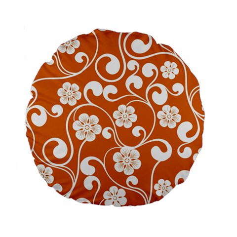 Orange Floral Walls  Standard 15  Premium Flano Round Cushion  from ArtsNow.com Back