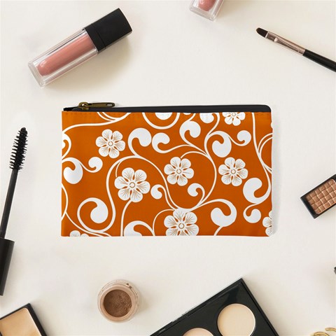 Orange Floral Walls  Cosmetic Bag (XS) from ArtsNow.com Front