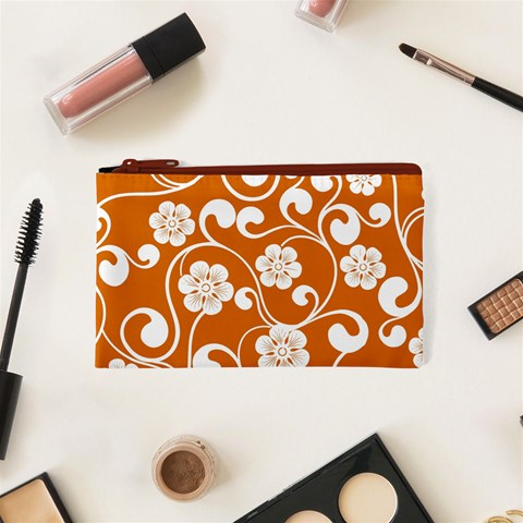 Orange Floral Walls  Cosmetic Bag (XS) from ArtsNow.com Front