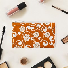 Orange Floral Walls  Cosmetic Bag (XS) from ArtsNow.com Front