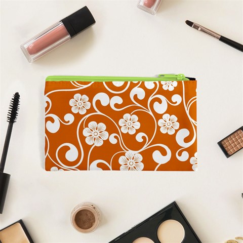 Orange Floral Walls  Cosmetic Bag (XS) from ArtsNow.com Back