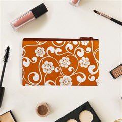 Orange Floral Walls  Cosmetic Bag (XS) from ArtsNow.com Back