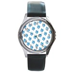 Little Blue Daisies  Round Metal Watch