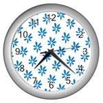 Little Blue Daisies  Wall Clock (Silver)