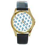 Little Blue Daisies  Round Gold Metal Watch