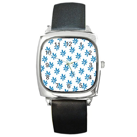 Little Blue Daisies  Square Metal Watch from ArtsNow.com Front