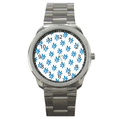 Little Blue Daisies  Sport Metal Watch from ArtsNow.com Front