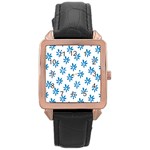 Little Blue Daisies  Rose Gold Leather Watch 