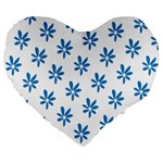 Little Blue Daisies  Large 19  Premium Flano Heart Shape Cushion