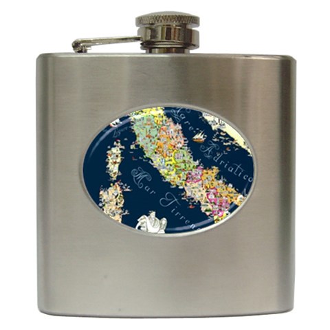 Map Italy Blue  Hip Flask (6 oz) from ArtsNow.com Front