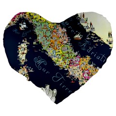 Map Italy Blue  Large 19  Premium Flano Heart Shape Cushion from ArtsNow.com Back