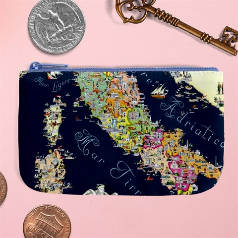 Map Italy Blue  Large Coin Purse from ArtsNow.com Front