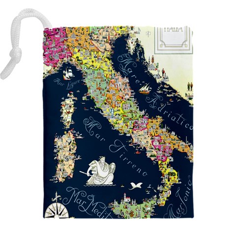 Map Italy Blue  Drawstring Pouch (5XL) from ArtsNow.com Back