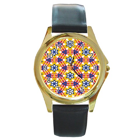 Wavey shapes pattern                                                              Round Gold Metal Watch from ArtsNow.com Front