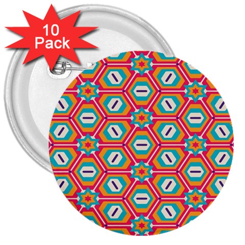 Hexagons and stars pattern                                                                3  Button (10 pack) from ArtsNow.com Front