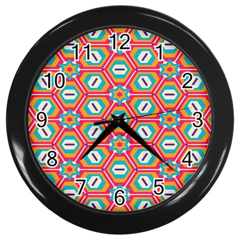 Hexagons and stars pattern                                                                Wall Clock (Black) from ArtsNow.com Front