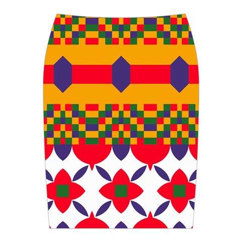 Red flowers and colorful squares                                                                 Midi Wrap Pencil Skirt from ArtsNow.com Back