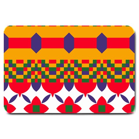 Red flowers and colorful squares                                                                  Large Doormat from ArtsNow.com 30 x20  Door Mat