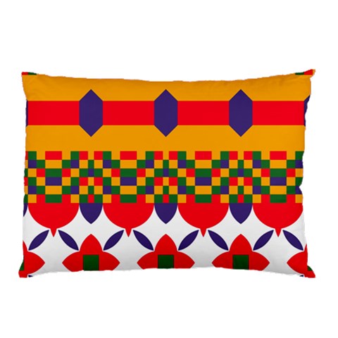 Red flowers and colorful squares                                                                  Pillow Case from ArtsNow.com 26.62 x18.9  Pillow Case