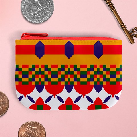 Red flowers and colorful squares                                                                 Mini Coin Purse from ArtsNow.com Front