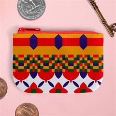 Red flowers and colorful squares                                                                 Mini Coin Purse from ArtsNow.com Front