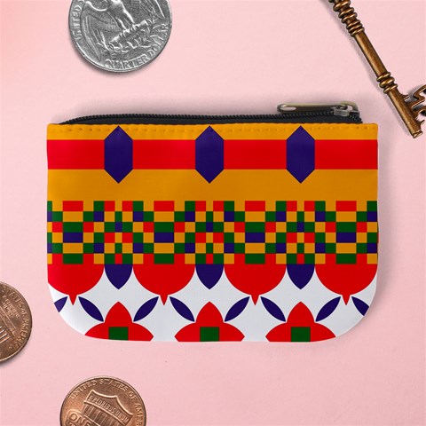 Red flowers and colorful squares                                                                 Mini Coin Purse from ArtsNow.com Back