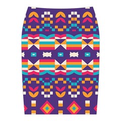 Pastel shapes rows on a purple background                                                                  Midi Wrap Pencil Skirt from ArtsNow.com Back