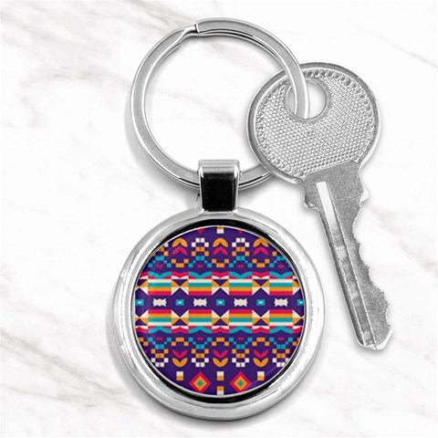 Pastel shapes rows on a purple background                                                                   Key Chain (Round) from ArtsNow.com Front