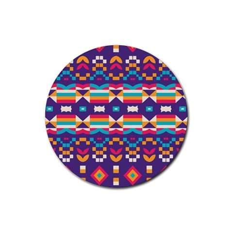 Pastel shapes rows on a purple background                                                                   Rubber Round Coaster (4 pack) from ArtsNow.com Front