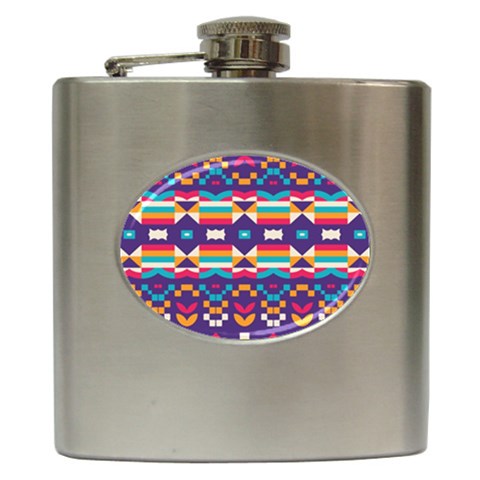 Pastel shapes rows on a purple background                                                                   Hip Flask (6 oz) from ArtsNow.com Front