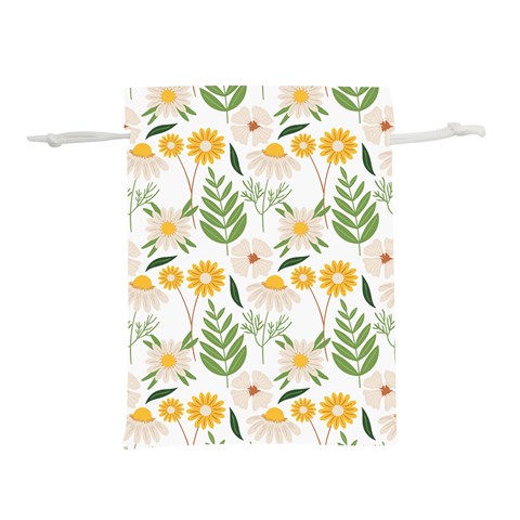 Flowers on a white background pattern                                                                Lightweight Drawstring Pouch (L) from ArtsNow.com Front