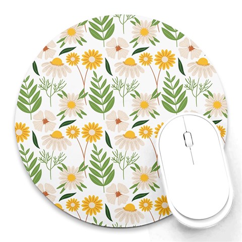 Flowers on a white background pattern                                                                    Round Mousepad from ArtsNow.com Front