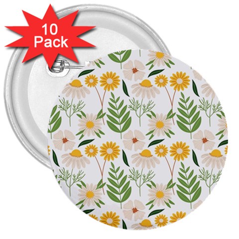 Flowers on a white background pattern                                                                    3  Button (10 pack) from ArtsNow.com Front