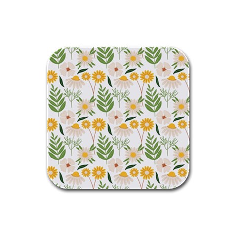 Flowers on a white background pattern                                                                    Rubber Square Coaster (4 pack) from ArtsNow.com Front