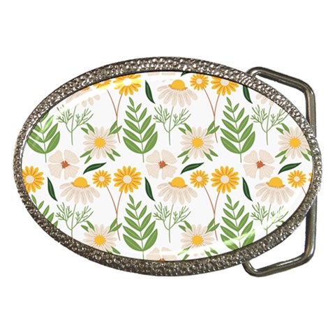 Flowers on a white background pattern                                                                    Belt Buckle from ArtsNow.com Front