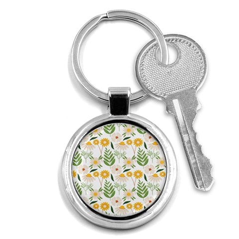 Flowers on a white background pattern                                                                    Key Chain (Round) from ArtsNow.com Front