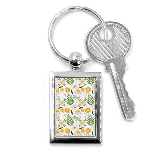 Flowers on a white background pattern                                                                    Key Chain (Rectangle) from ArtsNow.com Front