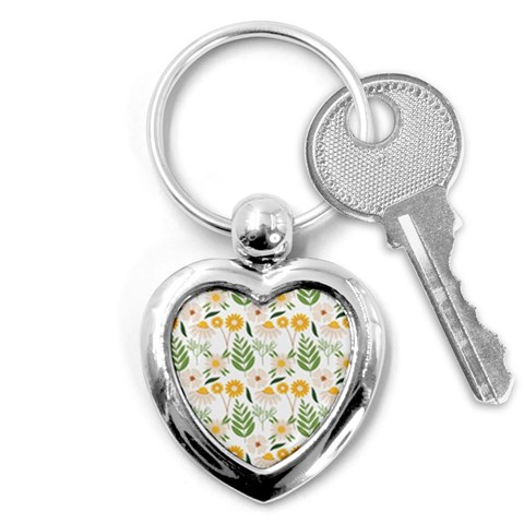 Flowers on a white background pattern                                                                    Key Chain (Heart) from ArtsNow.com Front