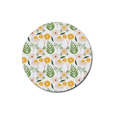 Flowers on a white background pattern                                                                    Rubber Coaster (Round) from ArtsNow.com Front