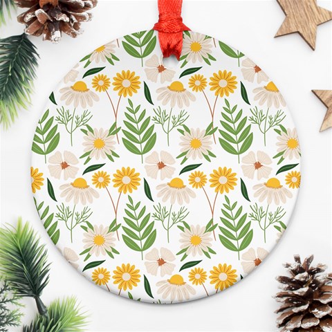 Flowers on a white background pattern                                                                    Ornament (Round) from ArtsNow.com Front