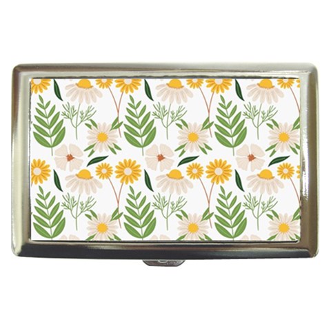 Flowers on a white background pattern                                                                    Cigarette Money Case from ArtsNow.com Front