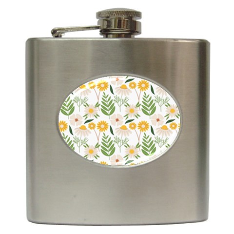 Flowers on a white background pattern                                                                    Hip Flask (6 oz) from ArtsNow.com Front